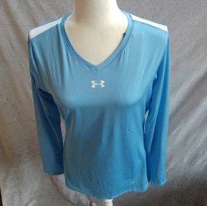 Under Armour Heat Gear Fitted V-Neck Long Sleeve Shirt Medium Light Blue